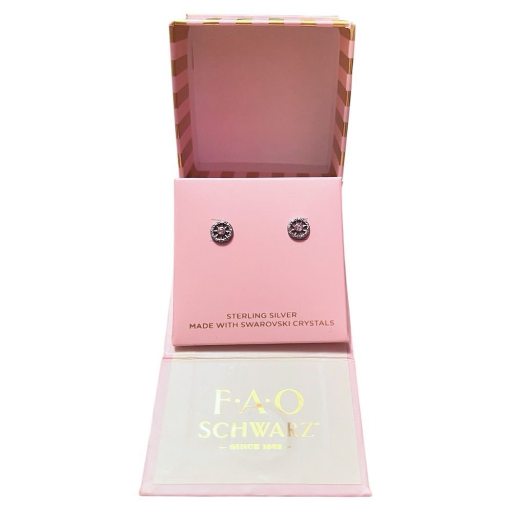 FAO Schwarz Sterling Silver Clear Swarovski Crystal Stud Earrings